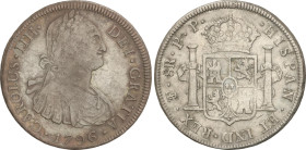 Spanish Monarchy
Charles IV
8 Reales. 1796. POTOSÍ. P.P. 26,63 grs. (Rayitas). AC-1000. MBC-.