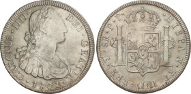 Spanish Monarchy
Charles IV
8 reales. 1801. POTOSÍ. P.P. 26,65 grs. (Rayitas). AC-1005. MBC-.