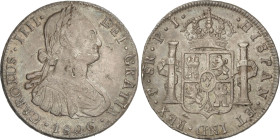 Spanish Monarchy
Charles IV
8 Reales. 1806. POTOSÍ. P.J. 26,93 grs. Pátina. AC-1012. MBC+.