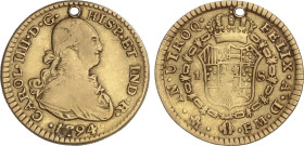 Spanish Monarchy
Charles IV
1 Escudo. 1794. MÉXICO. F.M. 3,33 grs. (Perforación y golpecito de punzón). AC-1125. MBC-.