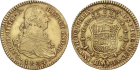 Spanish Monarchy
Charles IV
2 Escudos. 1804. MADRID. F.A. 6,8 grs. (Rayitas de ajuste y hojitas en anverso). AC-1310. MBC+.