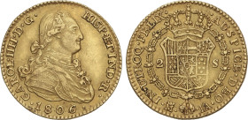 Spanish Monarchy
Charles IV
2 Escudos. 1806. MADRID. F.A. 6,71 grs. (Raya en reverso). AC-1314. MBC+.