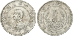 World Coins
China
1 Dollar (Yuan). (1927). SUN YAT-SEN. 27,07 grs. AR. (Pequeños golpecitos). Y-318a.1. MBC+.