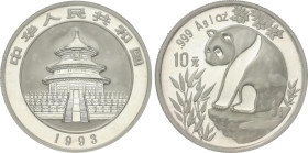 World Coins
China
10 Yuan. 1993. 31,1 grs. AR. Panda en roca plana. En sobrecito original. KM-485. FDC.