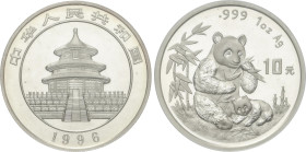 World Coins
China
10 Yuan. 1996. 31,1 grs. AR. Panda madre y cachorro sentados entre bambú. En sobrecito original. KM-892. FDC.