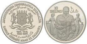 World Coins
Somalia
10 Shillings. 1979. 28,13 grs. AR. 10 Aniversario de la República. Trabajadores. Tirada máxima: 5.000 piezas. Km-28.a. PROOF.