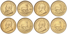 World Coins
South Africa
Lote 4 monedas 1/4 Krugerrand. 1980 y 1981 (3). Peso total de 33,97 grs. AU. Fr-B3; KM-106. SC.