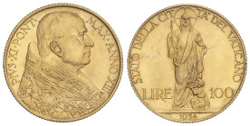 World Coins
Vatican
100 Lire. 1934-XIII. PIO XI. 8,78 grs. AU. Tirada máxima: 2.533 piezas. KM-9; Fr-283. SC-.