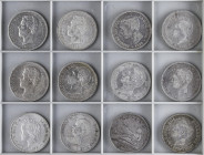 Lots and Collections
Peseta Period Lots
Lote 25 monedas 5 Pesetas. 1870 a 1899. Todas diferentes.. A EXAMINAR. MBC- a MBC+.