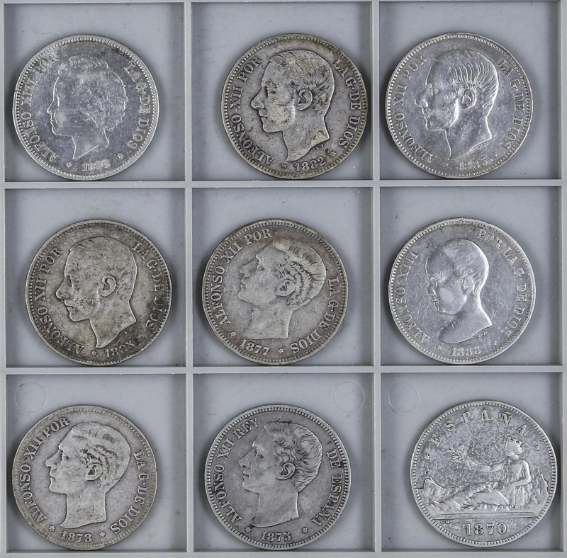 Lots and Collections
Peseta Period Lots
Lote 42 monedas 5 Pesetas. 1870 a 1898...