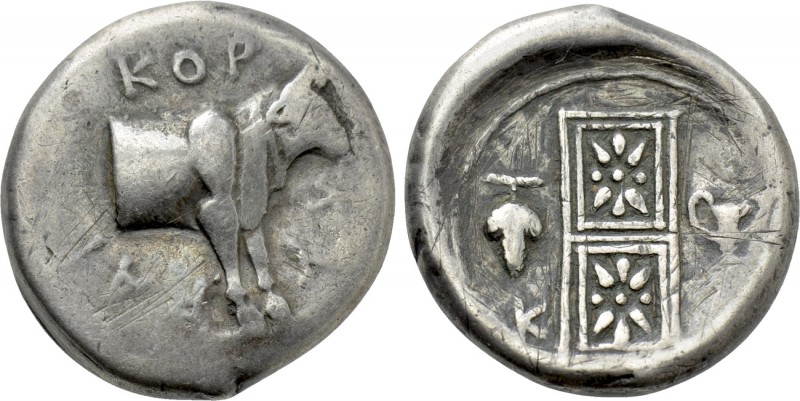 KORKYRA. Korkyra. Drachm (Circa 338-250 BC).

Obv: KOPKYPAI.
Forepart of cow ...