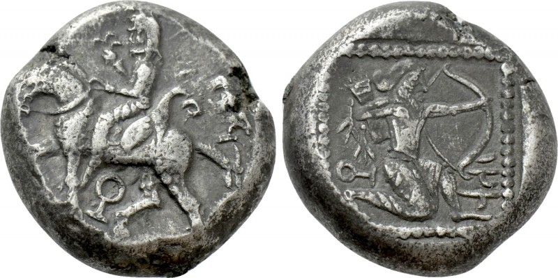 CILICIA. Tarsos. Stater (Circa 425-400 BC). 

Obv: Satrap, holding flower(?), ...