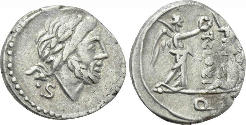 T. CLOELIUS. Quinarius (98 BC). Rome. 

Obv: Laureate head of Jupiter right; •...