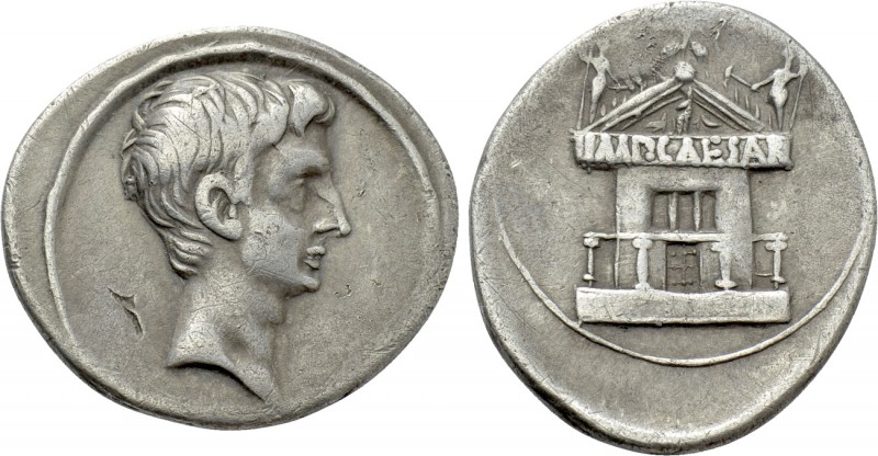 AUGUSTUS (27 BC-14 AD). Denarius. Uncertain mint in Italy. 

Obv: Bare head ri...