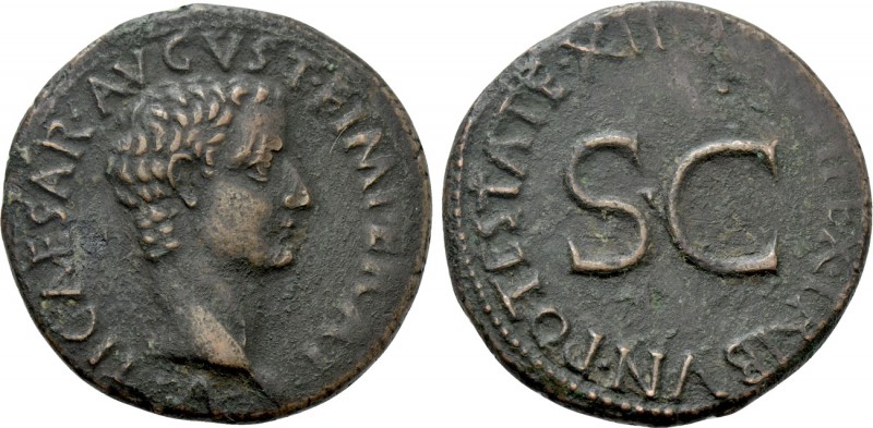 TIBERIUS (Caesar, 4-14). As. Rome. 

Obv: TI CAESAR AVGVST F IMPERAT V. 
Bare...
