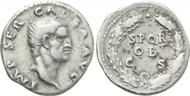 GALBA (68-69). Denarius. Rome. 

Obv: IMP SER GALBA AVG. 
Bare head right.
R...