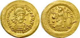 GERMANIC TRIBES. Uncertain. GOLD Solidus (5th century). Imitating a Constantinople mint issue of Theodosius II.