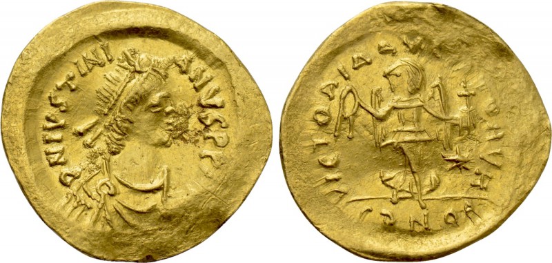 JUSTINIAN I (527-565). GOLD Tremissis. Constantinople. 

Obv: D N IVSTINIANVS ...