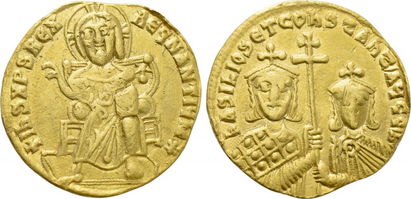 BASIL I THE MACEDONIAN with CONSTANTINE (867-886). GOLD Solidus. Constantinople....