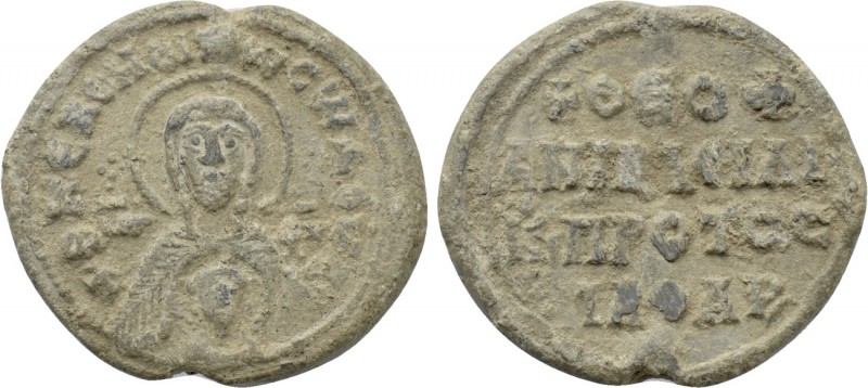 BYZANTINE LEAD SEALS. Theophanes (Circa 9th-10th centuries). 

Obv: Facing bus...