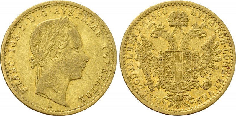 AUSTRIA. Franz Joseph I (1848-1916). GOLD Ducat (1860-A). Wien (Vienna). 

Obv...
