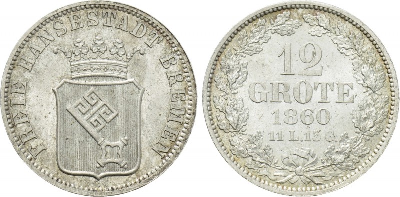 GERMANY. Bremen. 12 Grote (1860). 

Obv: FREIE HANSESTADT BREMEN. 
Crowned co...