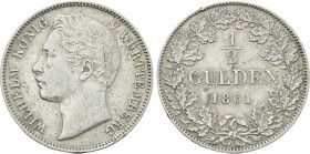 GERMANY. Württemberg. Wilhelm I (1816-1864). 1/2 Gulden (1861).