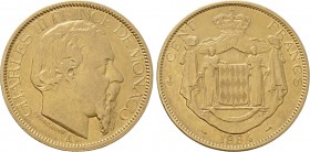MONACO. Charles III (1856-1889). GOLD 100 Francs (1884-A). Paris.