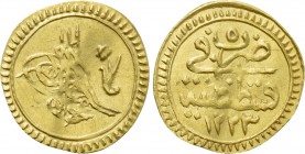 OTTOMAN EMPIRE. Mahmud II (AH 1223-1255 / 1808-1839 AD). GOLD Çeyrek or Rubiye. Qustantiniya (Constantinople). Dated AH 1223//5 (1812/3 AD).