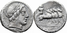 Roman Republican
Anonymous Issues (86 BC). Rome mint.
AR Denarius (19.2mm 3.77g)
Obv: Laureate head of Apollo right, thunderbolt below.
Rev: Jupit...