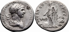 Roman Imperial
Trajan (98-117 AD). Rome
AR Denarius (18.5mm 3.1g)
Obv: Laureate and draped bust right
Rev: Providentia standing left, holding scep...