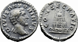 Roman Imperial
Divus Antoninus Pius (Died 161 AD). Rome. Struck under Marcus Aurelius.
AR Denarius (18.6mm 3.26g)
Obv: DIVVS ANTONINVS. Bareheaded ...