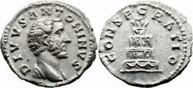 Roman Imperial
Divus Antoninus Pius (Died 161 AD). Rome. Struck under Marcus Aurelius.
AR Denarius (17.8mm 3.37g)
Obv: DIVVS ANTONINVS. Bareheaded ...