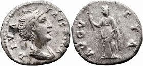 Roman Imperial
Diva Faustina, Died (140/1 AD). Rome
AR Denarius (17.5mm 2.88g)
Obv: DIVA FAVSTINA. Bust of Faustina I, draped, right, hair elaborat...