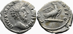 Roman Imperial
Divus Marcus Aurelius (180 AD). Rome
AR Denarius (18mm 2.98g)
Obv: DIVVS M ANTONINVS PIVS. Bare head to right
Rev: CONSECRATIO. Eag...