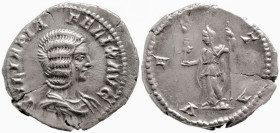 Roman Imperial
Julia Domna, Augusta (193-217 AD). Rome
AR Denarius (19.8mm 2.8g)
Obv: IVLIA PIA FELIX AVG, draped bust right
Rev: VESTA, Vesta sta...