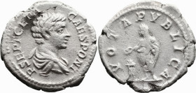 Roman Imperial
Geta, as Caesar (198-209 AD). Rome
AR Denarius (19mm 2.43g)
Obv: P SEPT GETA CAES PONT Bare-headed and draped bust of Geta to right,...