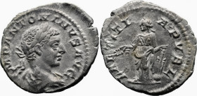 Roman Imperial
Elagabalus (218-222 AD). Rome
AR Denarius (20mm 2.74g)
Obv: IMP ANTONINVS AVG. Laureate, draped and cuirassed bust of Elagabalus fac...