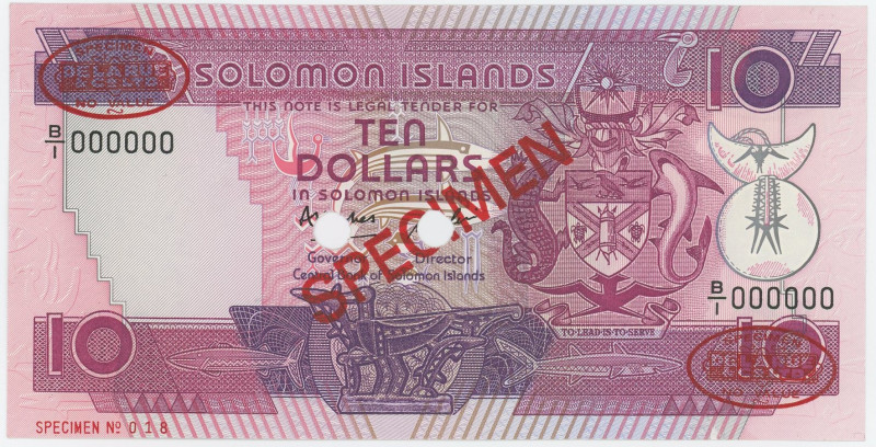 Solomon Islands 10 Dollars 1986 (ND) Specimen

P# 15s, N# 214172; # 018; UNC