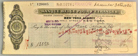 Belgium Banque Belge pour l'Etranger New York Agency  1926