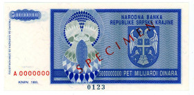 Croatia 5000000000 Dinara 1993 Specimen