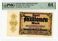 German States 2 Millionen Mark 1923 PMG 64 Choice UNC