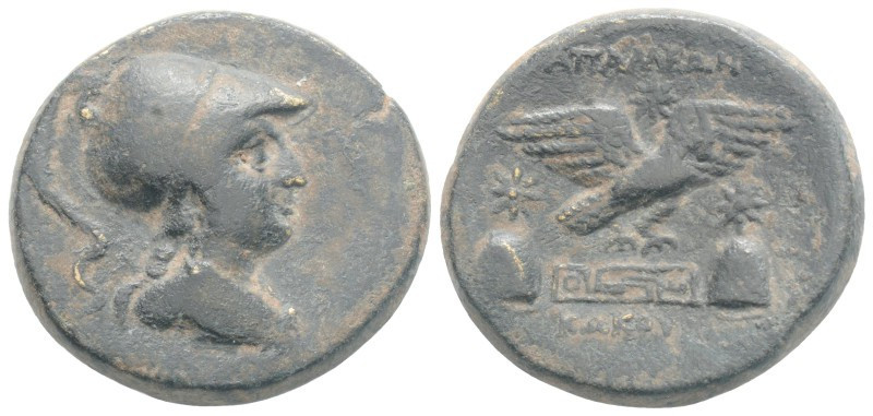 Bronze Æ
Phrygia, Apameia, c. 88-40 BC, Helmeted bust of Athena right, wearing ...