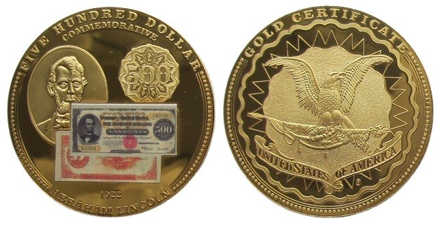 Medal Cu-Ni
USA; 500 Dollars
50 mm, 50 g