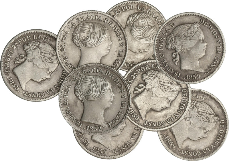 Lote 8 monedas 1 Real. 1852 (3) y 1859 (5). MADRID. AC-275, 283. MBC a EBC-.