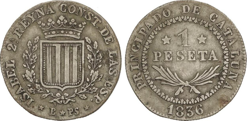 1 Peseta. 1836. BARCELONA. 5,69 grs. Canto estriado. AC-271. MBC.