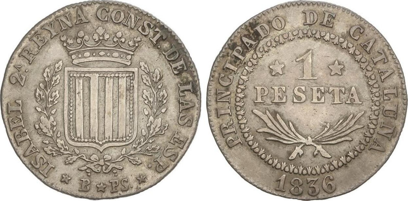1 Peseta. 1836. BARCELONA. P.S. 5,77 grs. Canto estriado. AC-271. MBC.