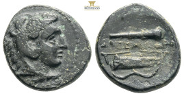 ings of Macedon, Alexander III ‘the Great’ (336-323 BC) AE uncertain mint in Macedon.
Obv: Head of Herakles to right, wearing lion skin headdress.
Rev...