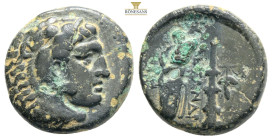 Greek
KINGS OF MACEDON,. Alexander III 'the Great', (Circa 336-323 BC)
AE Bronze….Obv: Head of Herakles to right, wearing lion skin headdress.
Rev. BA...