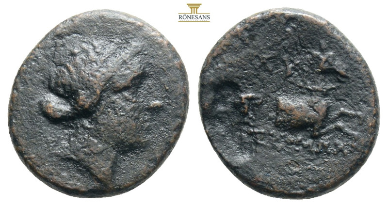 KINGS OF THRACE. Lysimachos, 305-281 BC. AE, Lysimacheia. Head of Athena to righ...